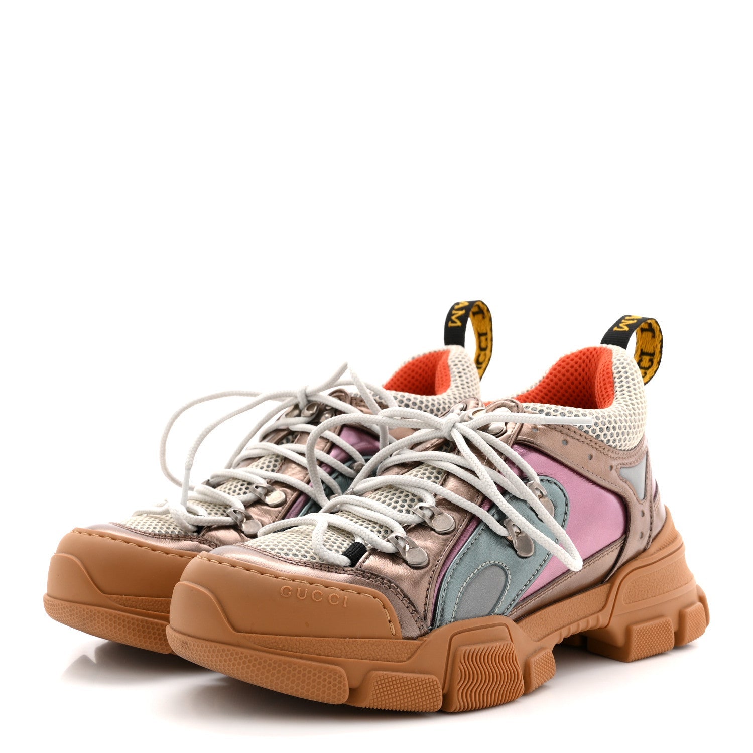 X SEGA Metallic Calfskin Mesh Womens Flashtrek Sneakers 36.5 Rame Mystic White Lago