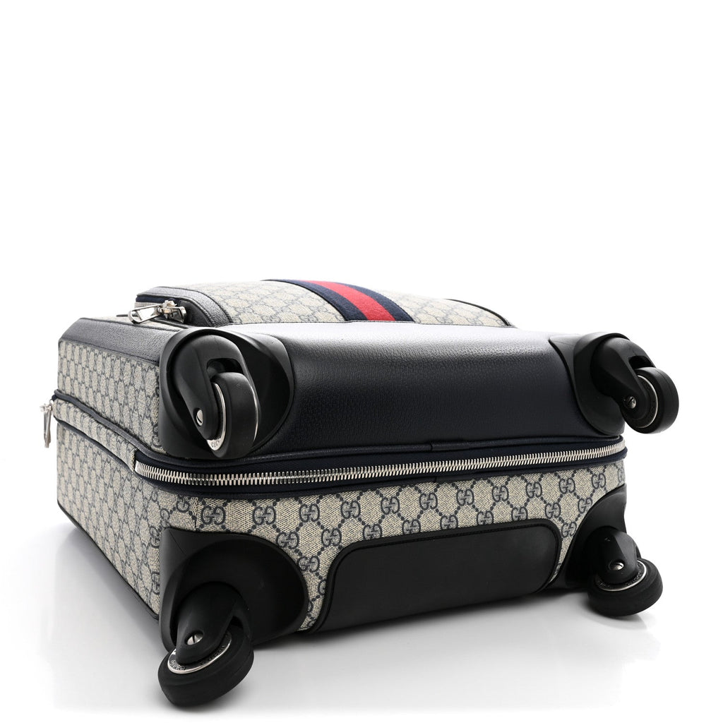 GG Supreme Monogram Textured Dollar Calfskin Web Small Savoy Cabin Trolley Beige Blue