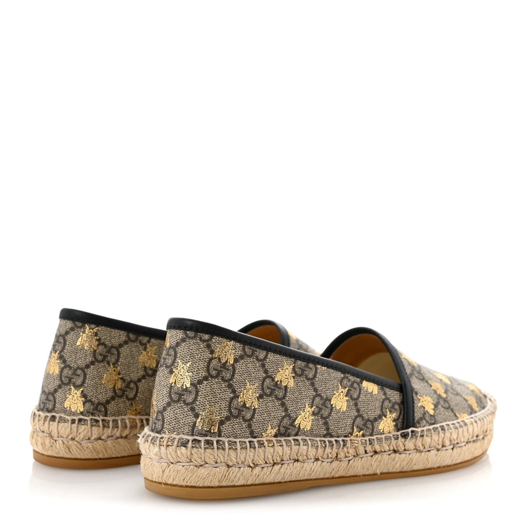 GG Supreme Monogram Bees Espadrille Flats 38 Beige Ebony Oro Black