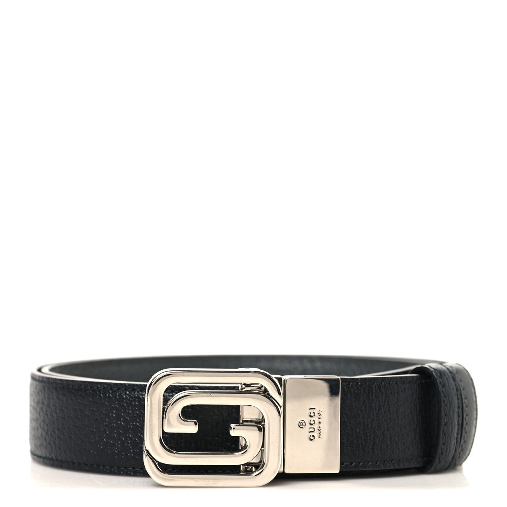 Textured Dollar Calfskin Squared Interlocking G 30mm Reversible Belt 85 34 Black