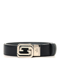 Textured Dollar Calfskin Squared Interlocking G 30mm Reversible Belt 85 34 Black