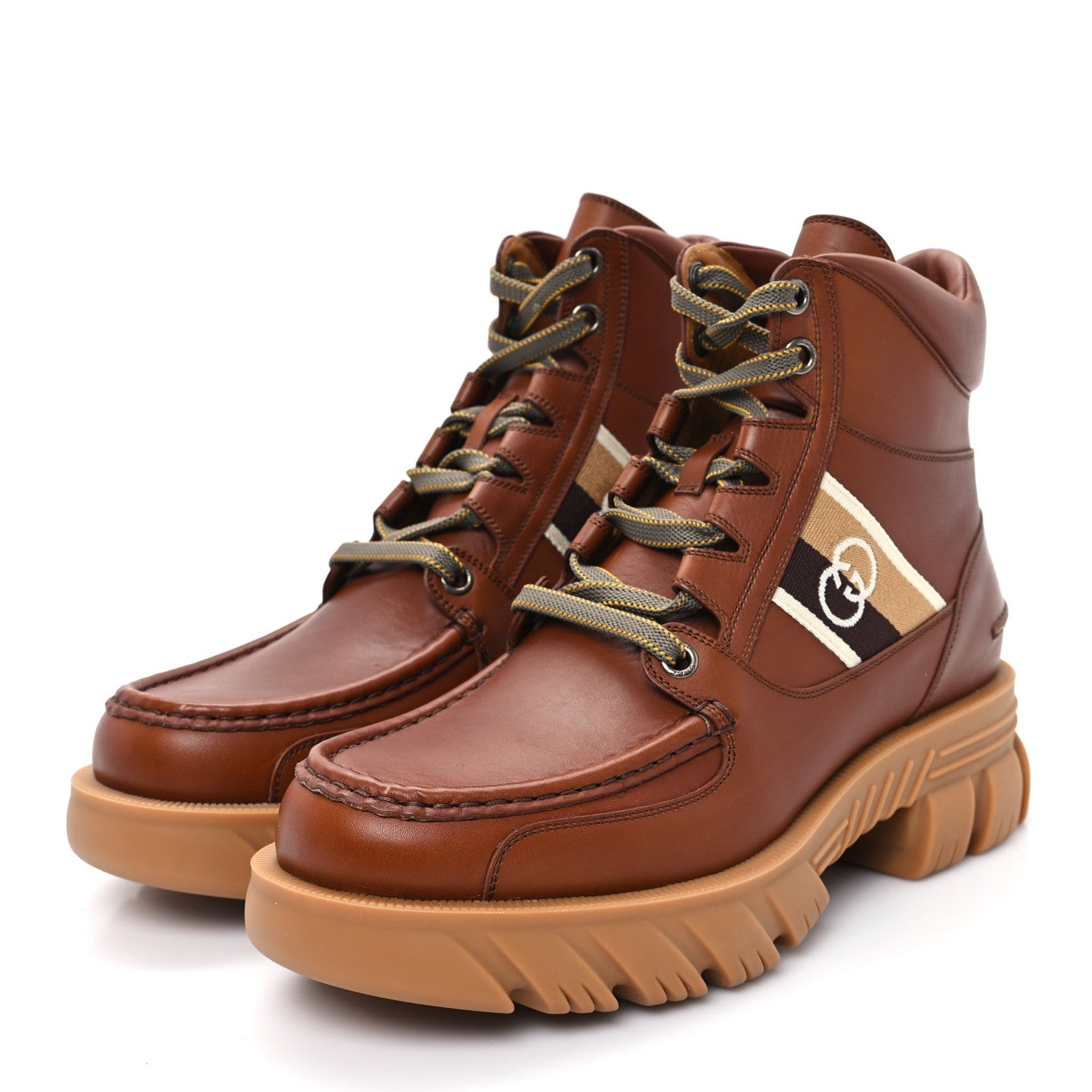 Quebec Calfskin Web Mens Interlocking G Lace Up Combat Up Combat Boots 8 Cuir Mystic White Ebony Beige