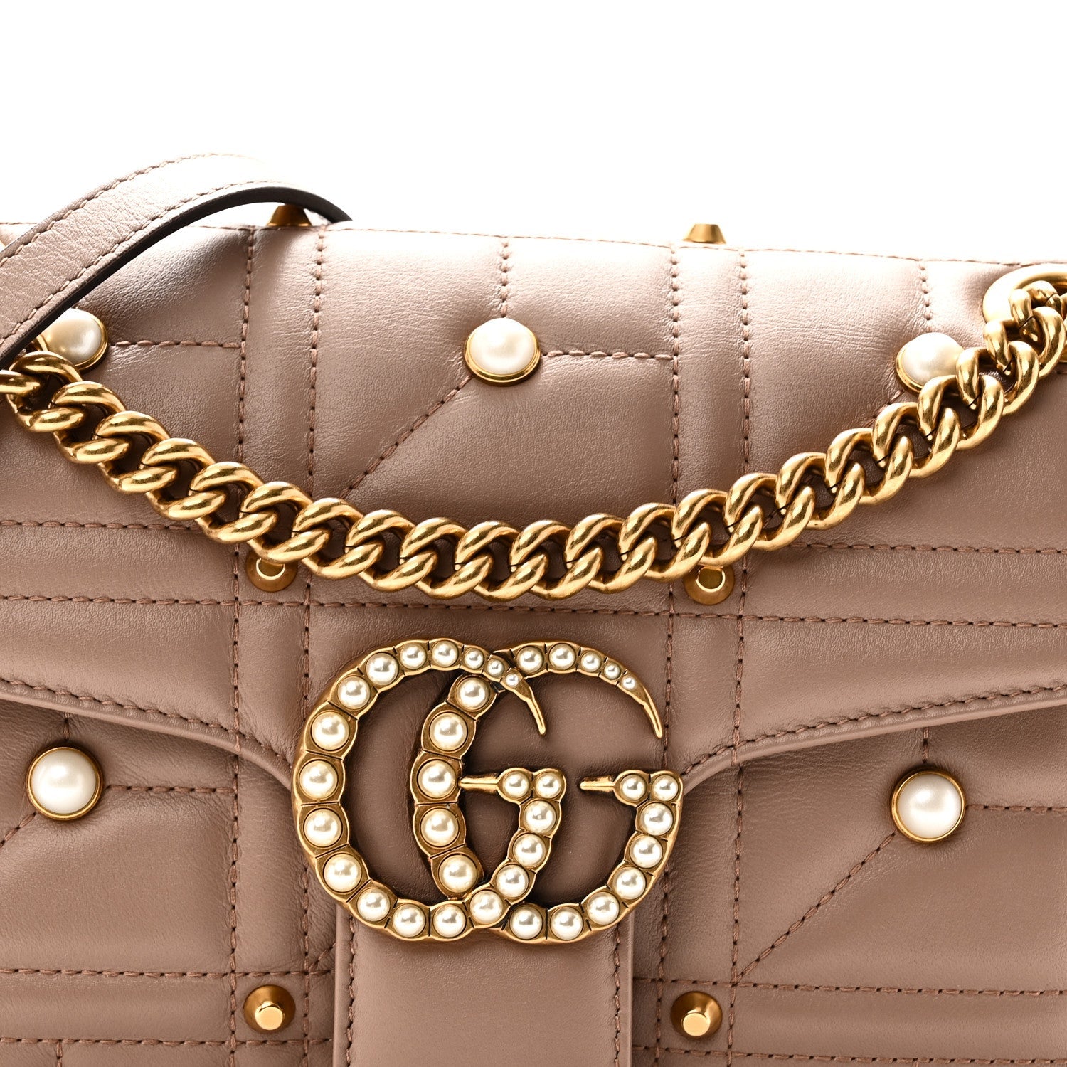 Calfskin Matelasse Studded Small Pearly GG Marmont Shoulder Bag Porcelain Rose
