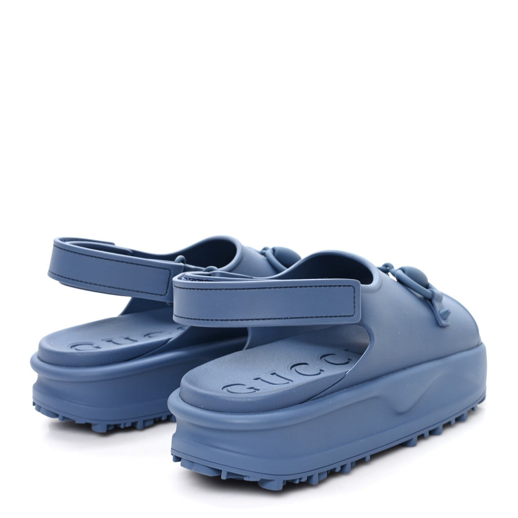 Soft Rubber Horsebit Mens Platform Slingback Sandals 5 Washed Indigo