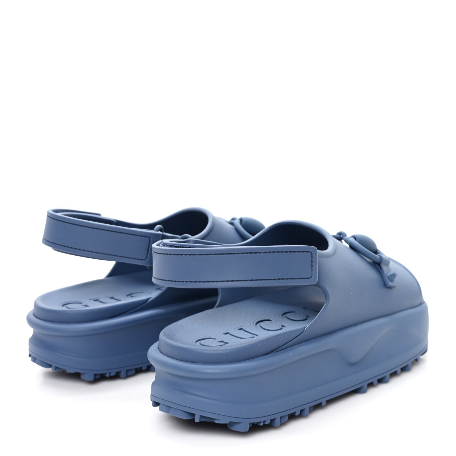 Soft Rubber Horsebit Mens Platform Slingback Sandals 5 Washed Indigo