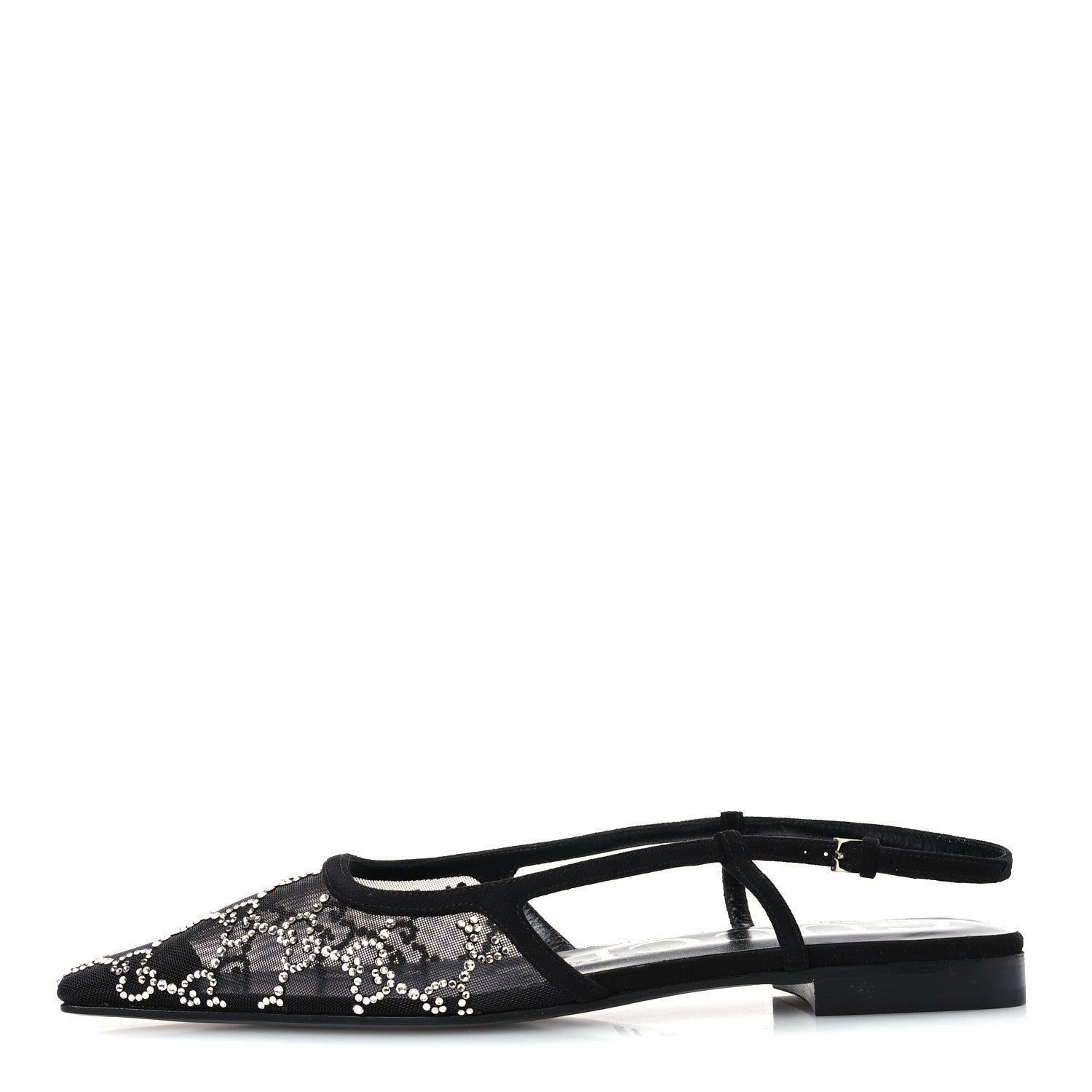 Suede Mesh Crystal GG Monogram Slingback Ballet Flats 39.5 Black 39 Black