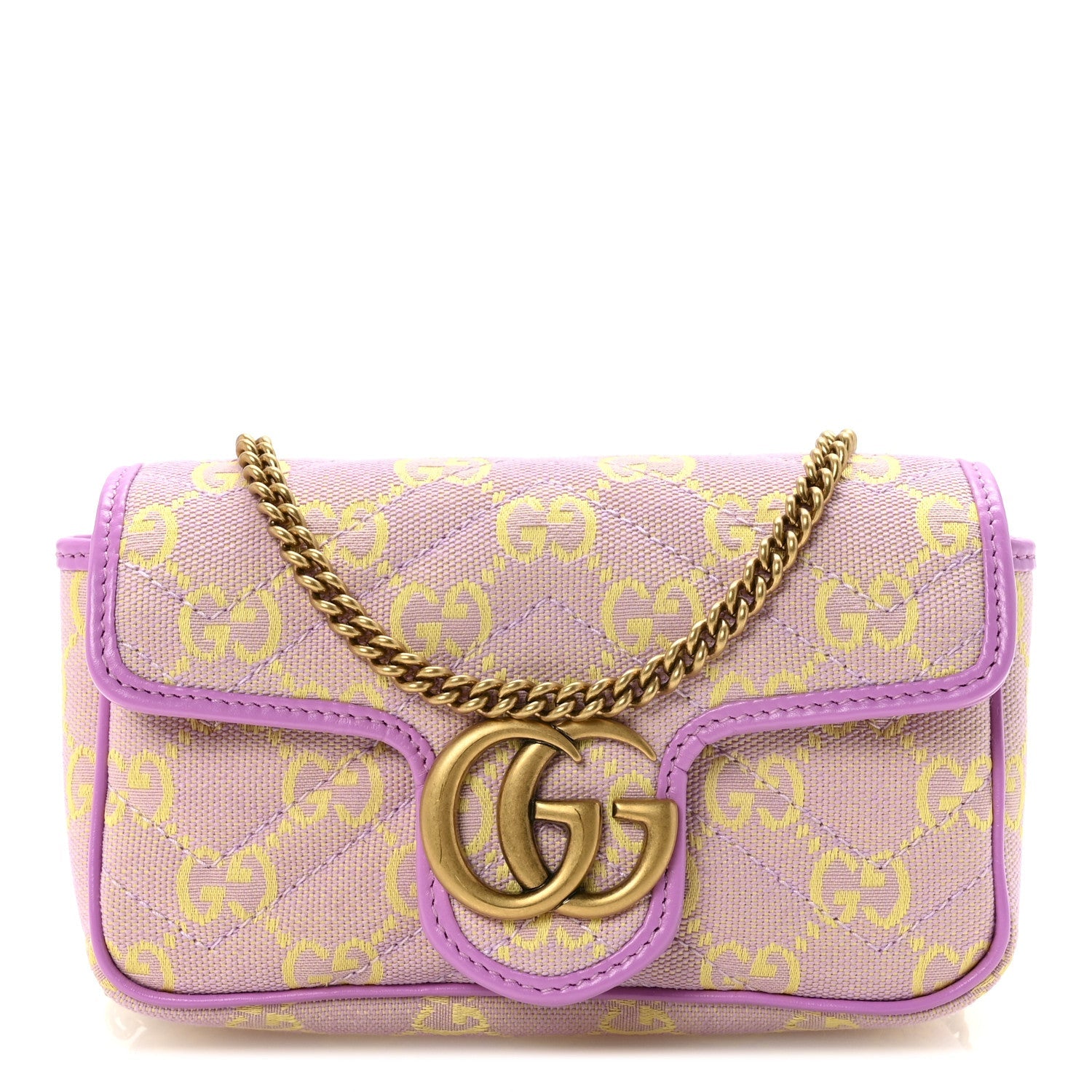 Monogram Super Mini GG Marmont Shoulder Bag Lilac Yellow