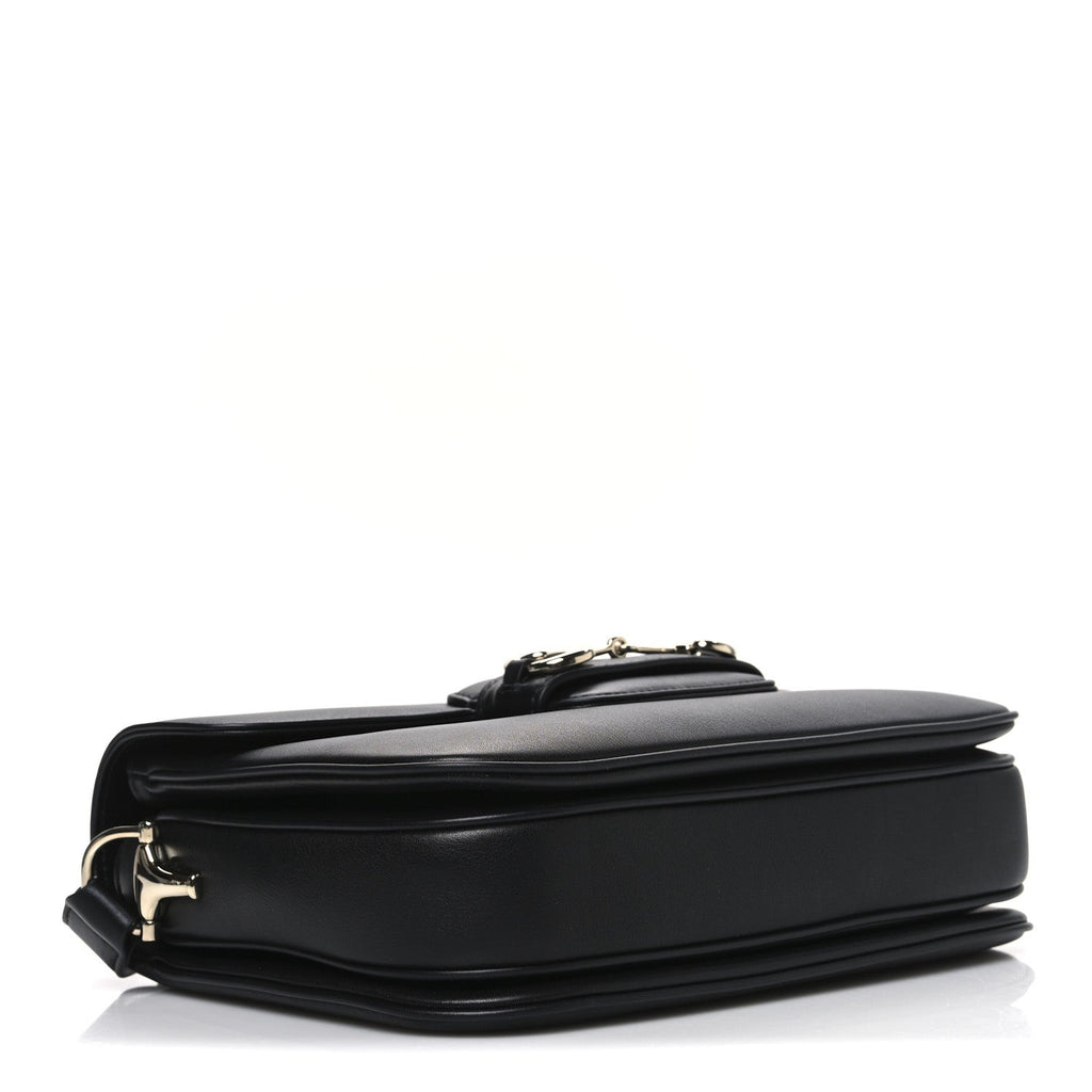 Ciny Lux Calfskin Horsebit 1955 Soft Small Shoulder Bag Black