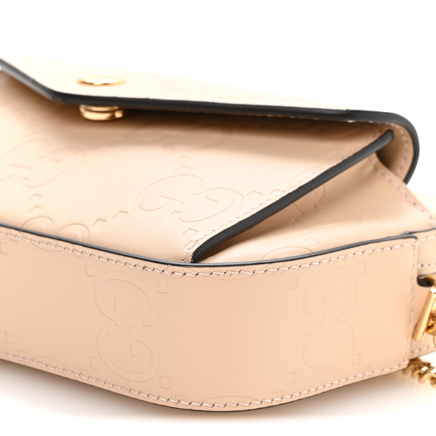 Calfskin GG Super Mini Debossed Chain Wallet Light Beige