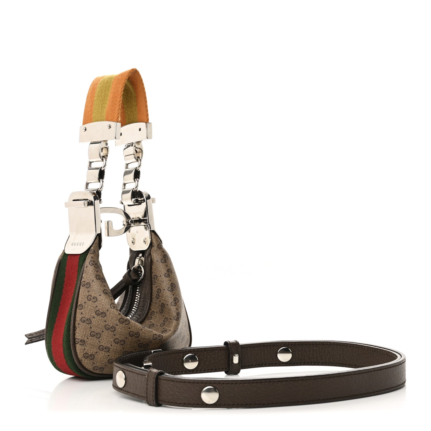 GG Supreme Monogram Textured Calfskin Web Mini Attache Hobo Beige Ebony New Acero