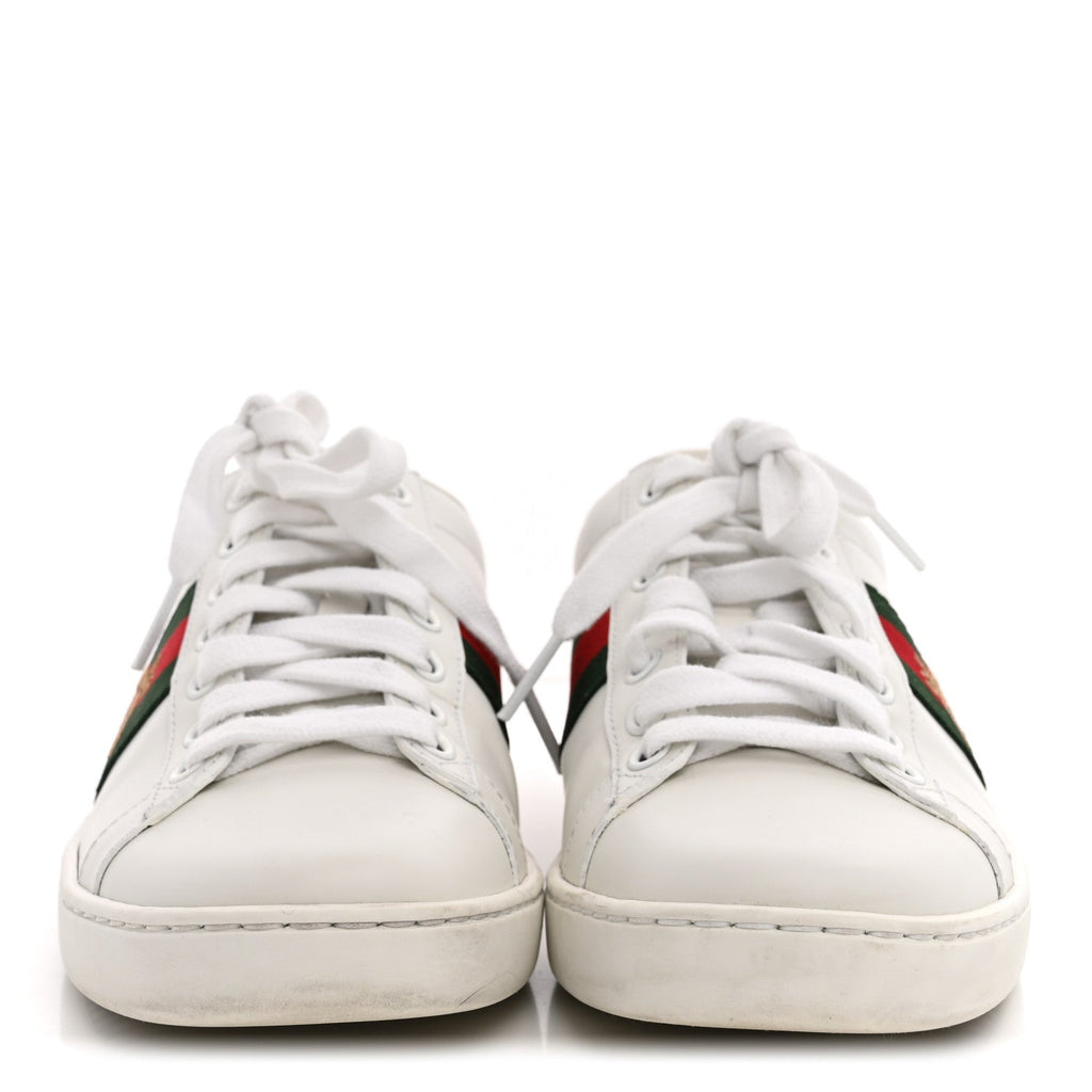 Calfskin Ayers Bee Embroidered Womens Ace Sneakers 37 White Green