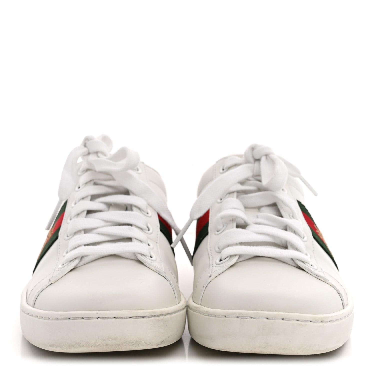Calfskin Ayers Bee Embroidered Womens Ace Sneakers 37 White Green