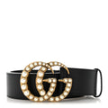 Moon Calfskin Pearl Double G 40mm Belt 75 30 Black Cream