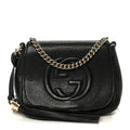 Pebbled Calfskin Small Soho Flap Crossbody Black