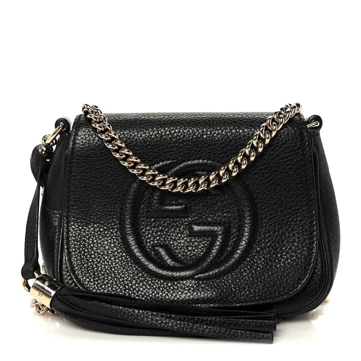 Pebbled Calfskin Small Soho Flap Crossbody Black