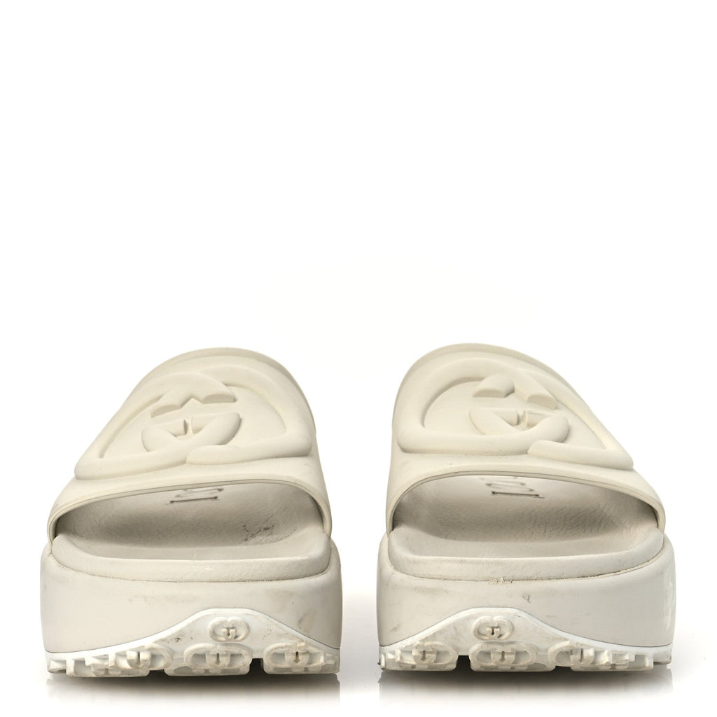Soft Rubber Womens Interlocking G Platform 42mm Slide Sandals 40 Off White