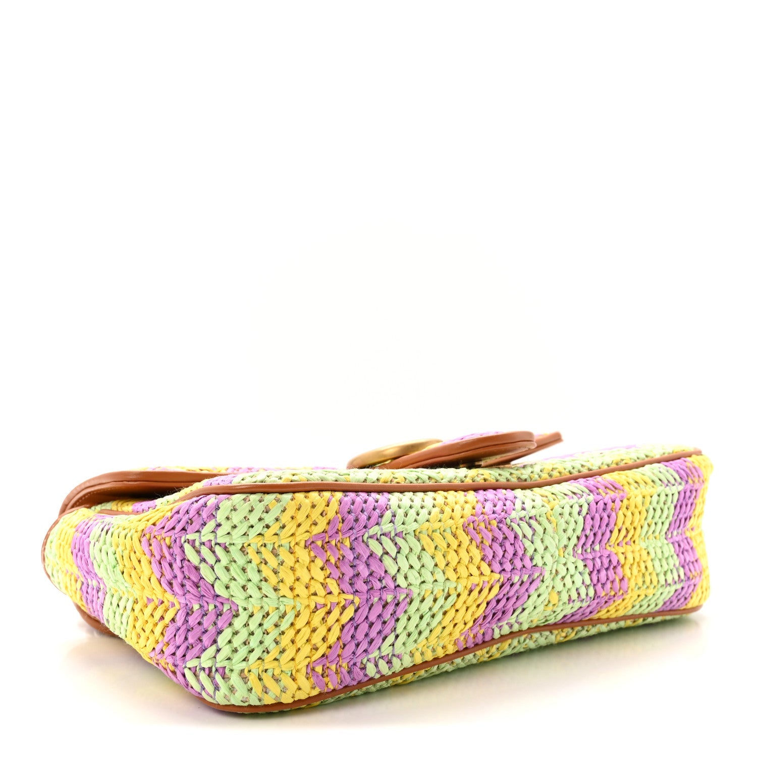 Calfskin Raffia Woven Small GG Marmont Shoulder Bag Multicolor