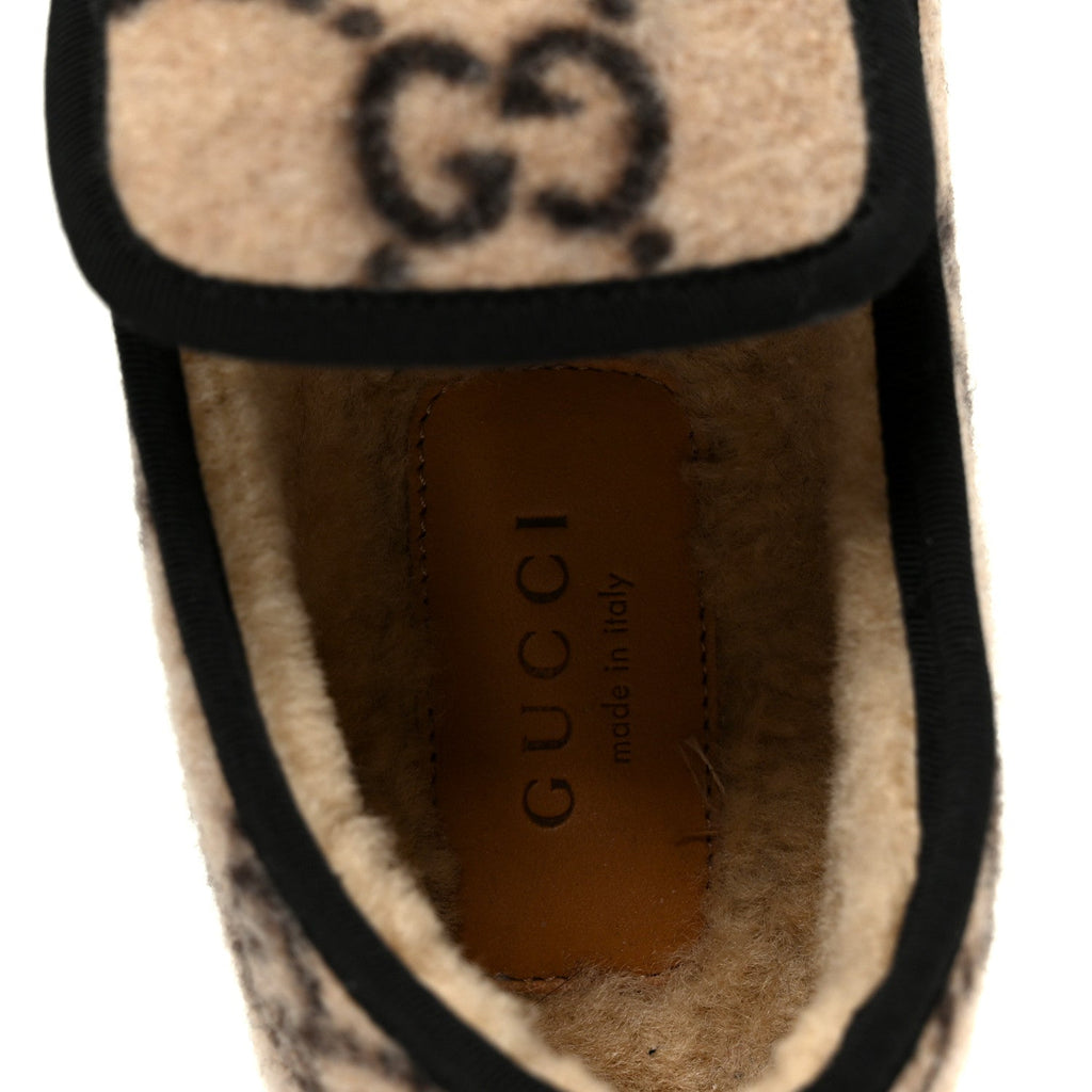 Covered Wool GG Monogram Womens Fria Horsebit Loafers 35.5 Beige Ebony Black Butterscotch