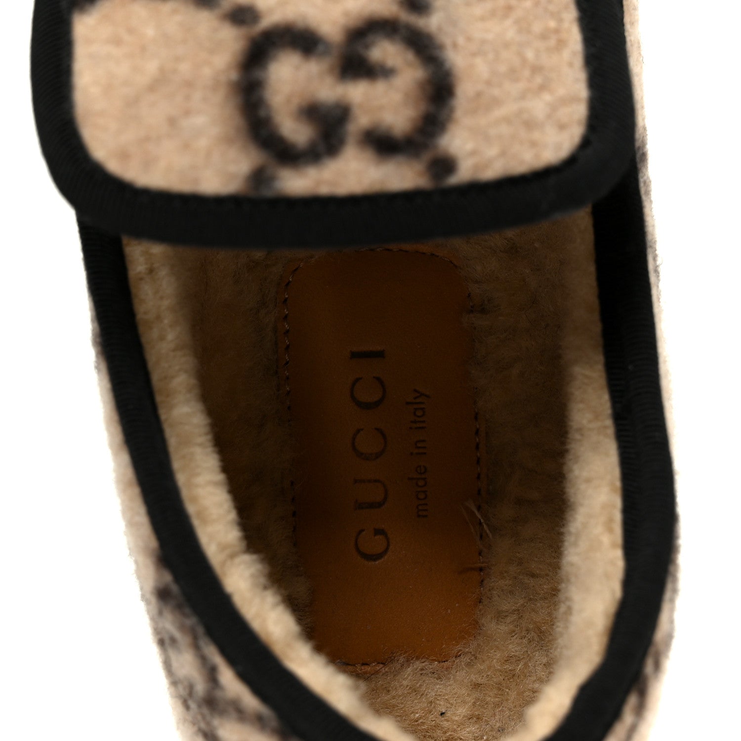 Covered Wool GG Monogram Womens Fria Horsebit Loafers 35.5 Beige Ebony Black Butterscotch