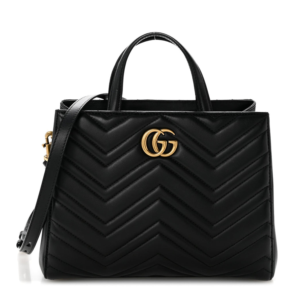 Calfskin Matelasse Small GG Marmont Tote Black