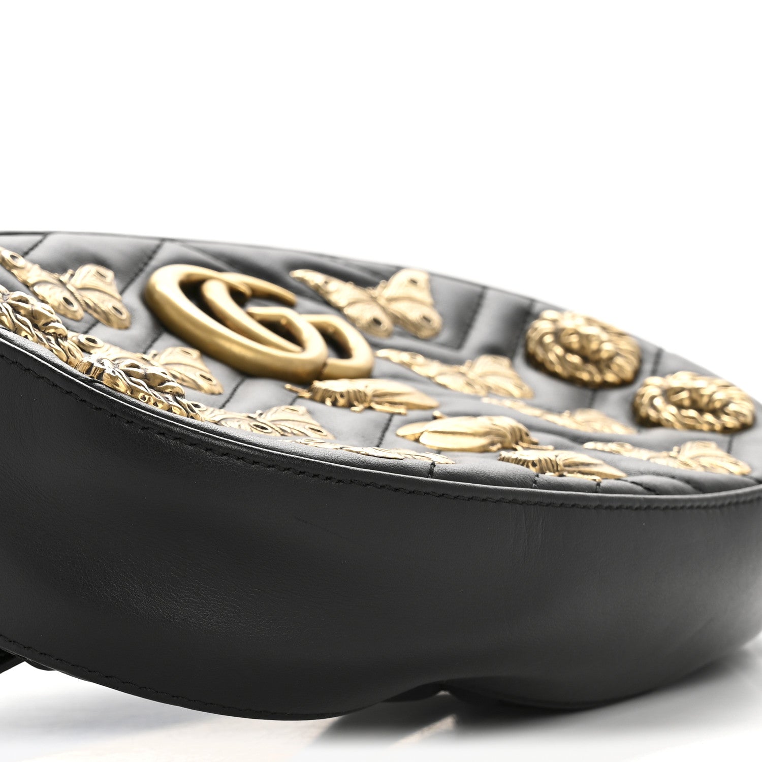 Calfskin Matelasse Animal Studs GG Marmont Belt Bag 85 34 Black