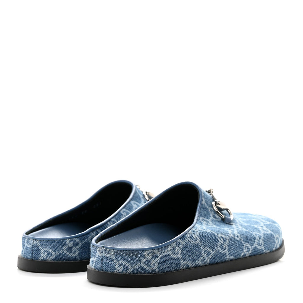 New Denim GG Monogram Granada Kid Womens Horsebit Mules 35 Blue