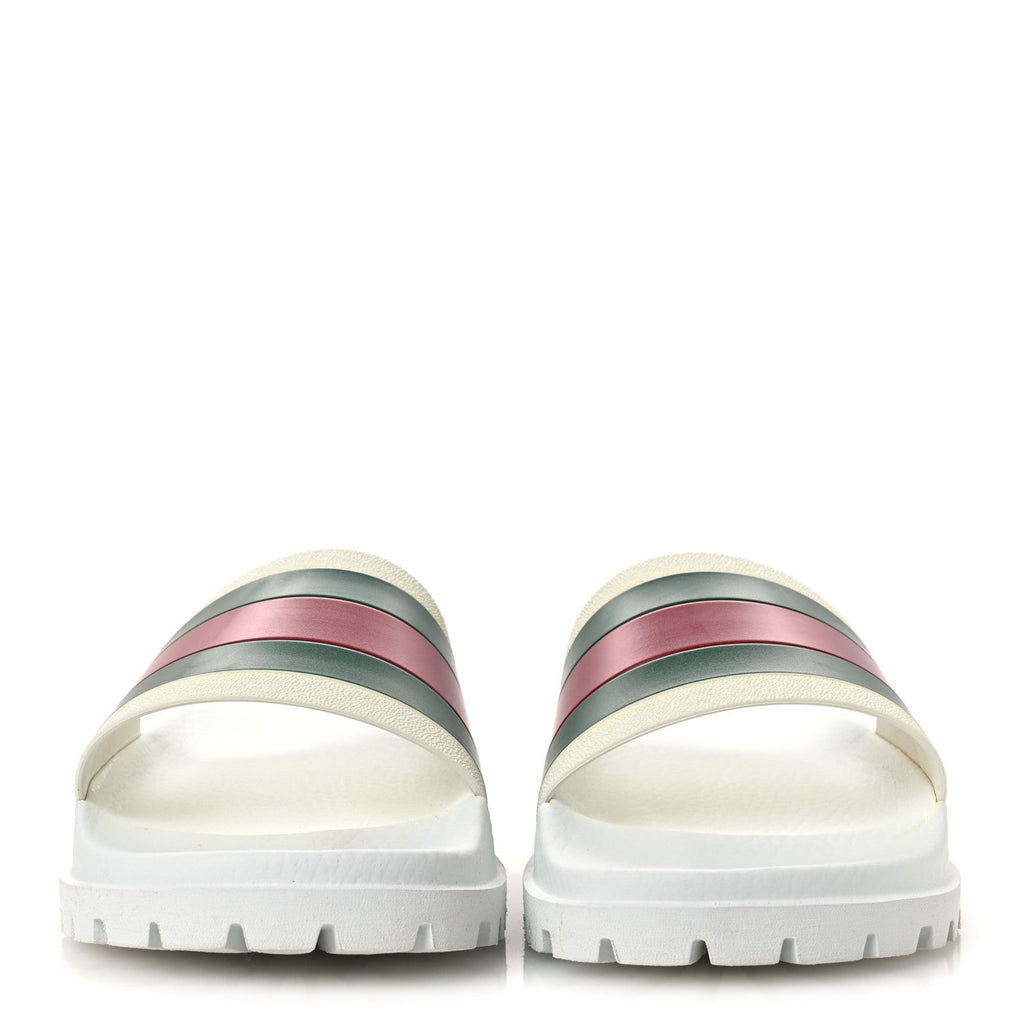 Rubber Web Mens Lug Sole Slide Sandals Great 10 White Green Red