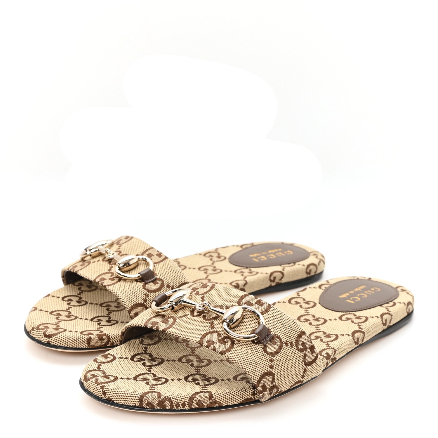 Monogram Horsebit Slide Sandals 37 Camel Ebony