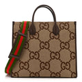 Monogram Jumbo GG Textured Dollar Calfskin Web Tote Bag Camel Ebony New Acero