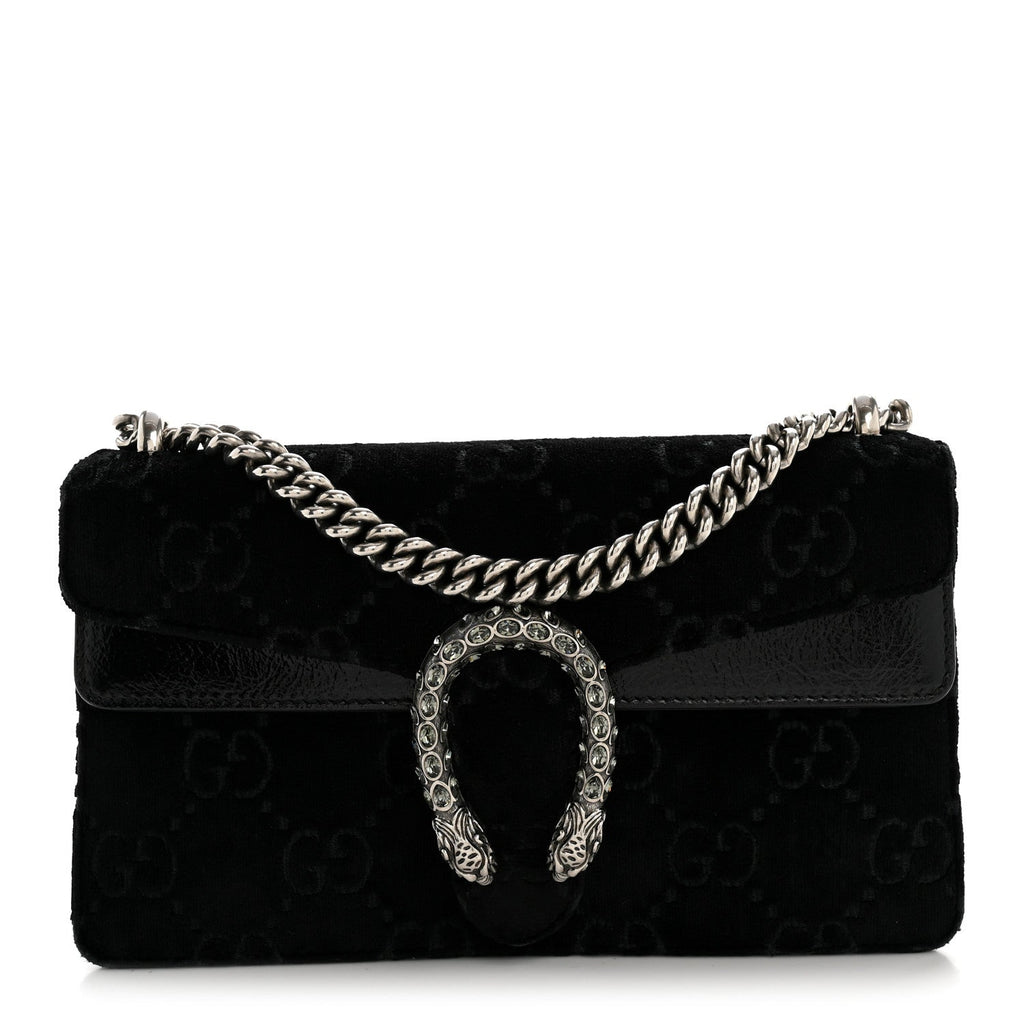 Velvet Skipper Crystal GG Monogram Small Dionysus Shoulder Bag Black Black Diamond