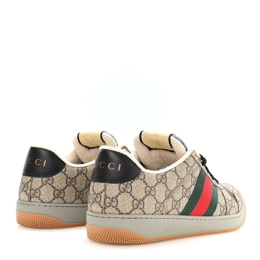 GG Supereme Monogram Miro Soft Calfskin Web Mens Screener Sneakers 9.5 Beige Ebony Black New Platinum