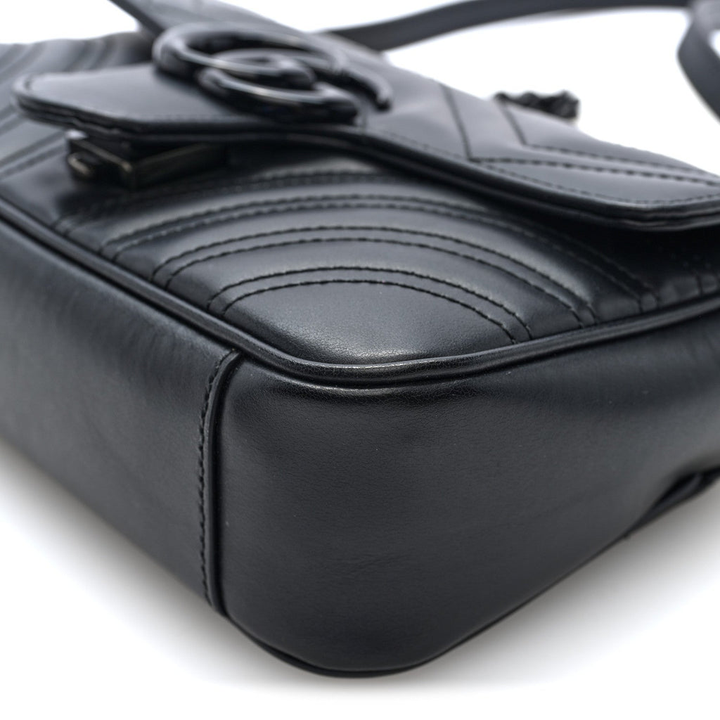 Calfskin Matelasse Monochrome Mini GG Marmont Shoulder Bag Black
