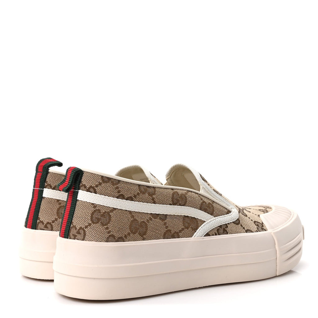 New Canvas GG Monogram Womens Slip On 30mm Sneakers 38 Beige Ebony Mystic White