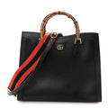 Textured Dollar Calfskin Web Medium Diana Tote Bag Black Dusty Grey