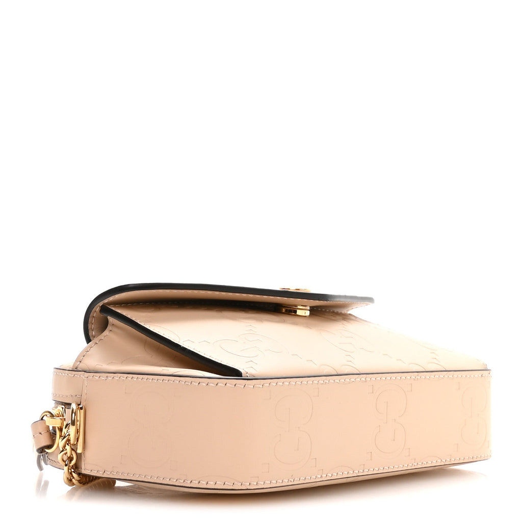 Calfskin GG Super Mini Debossed Chain Wallet Light Beige