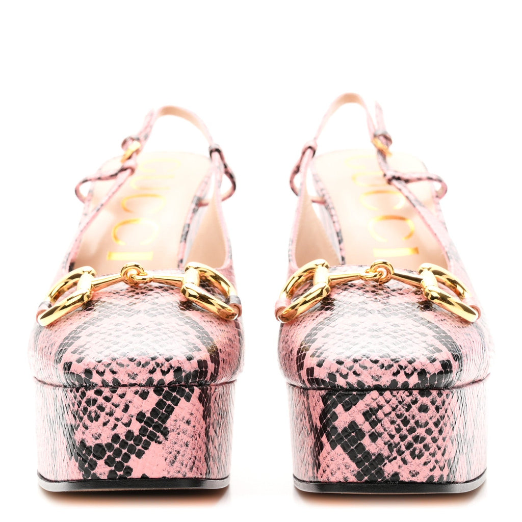 Calfskin Python Print Horsebit Platform 35/120mm Slingback Pumps 41 Wild Rose