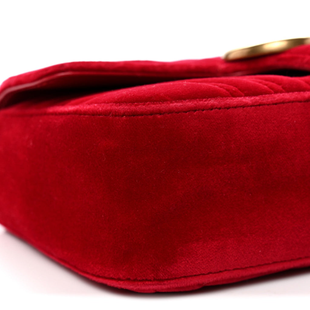 Velvet Matelasse Mini GG Marmont Shoulder Bag Hibiscus Red