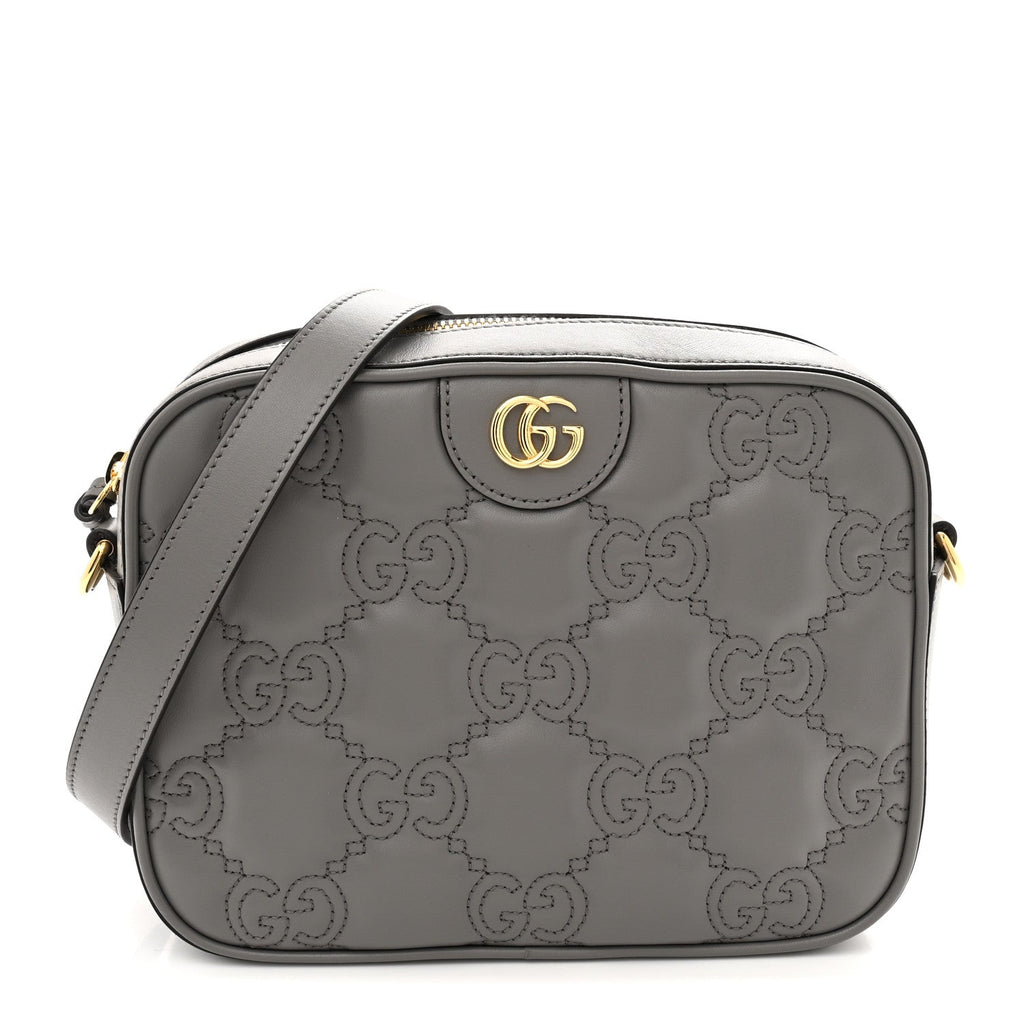 Calfskin GG Matelasse Shoulder Bag Dusty Grey Natural