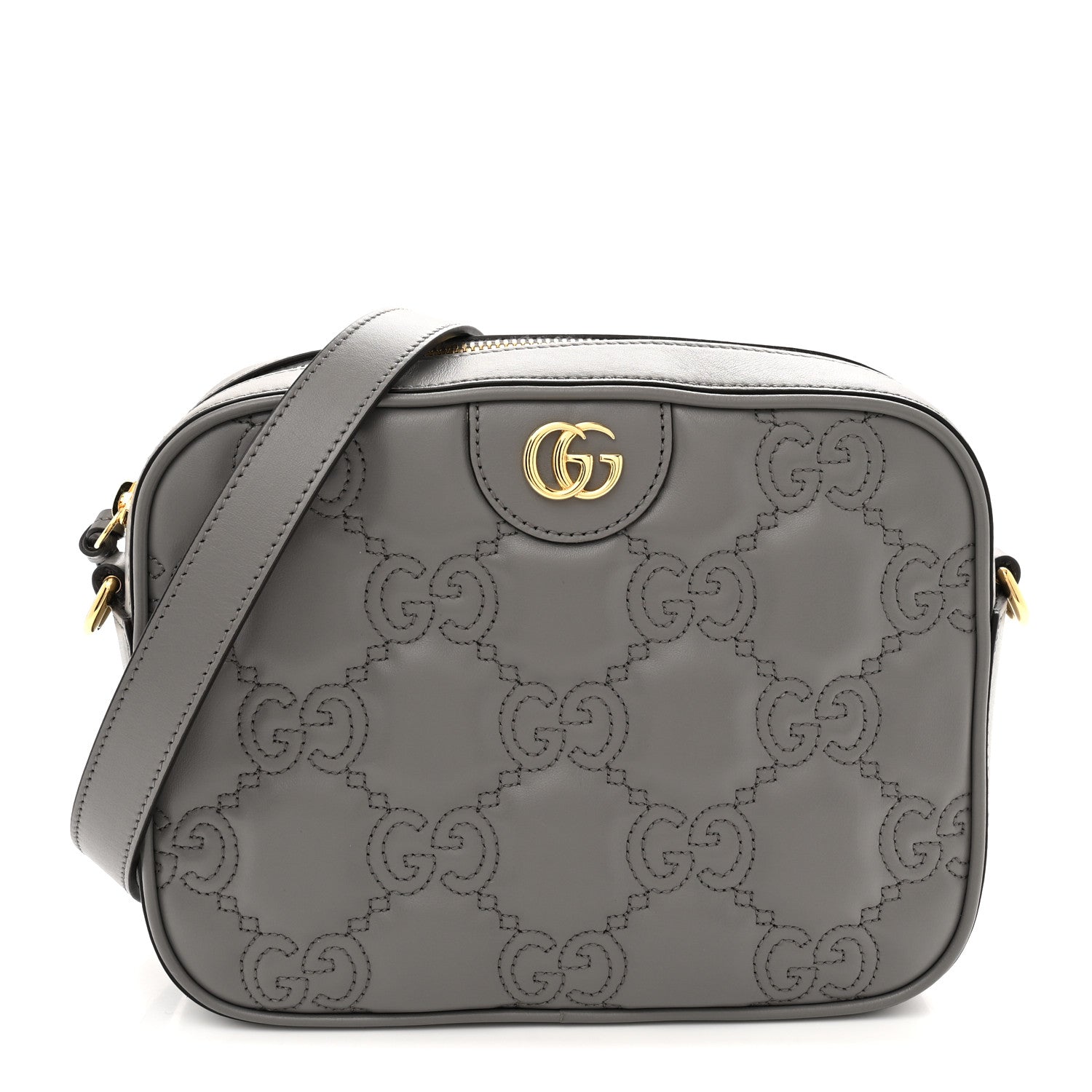 Calfskin GG Matelasse Shoulder Bag Dusty Grey Natural