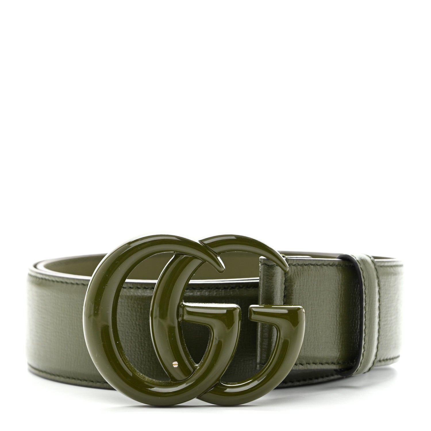 Azalea Calfskin Enamel Monochrome Double G 40mm Belt 75 30 Military Wood