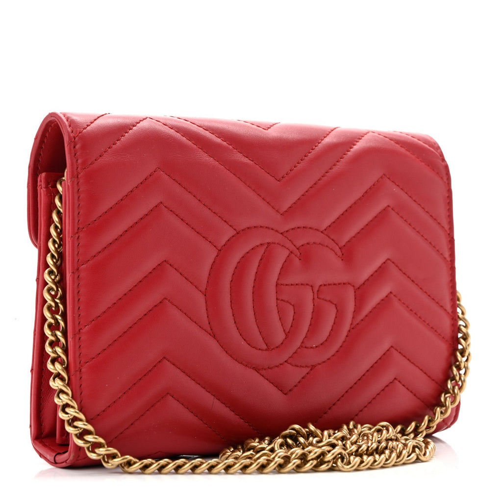 Calfskin Matelasse GG Marmont Chain Wallet Hibiscus Red