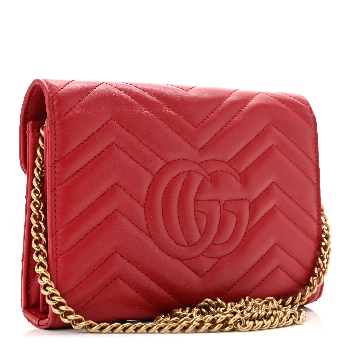 Calfskin Matelasse GG Marmont Chain Wallet Hibiscus Red