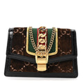 Velvet GG Monogram Web Super Mini Sylvie Chain Shoulder Bag Brown Black Oro Vecchio