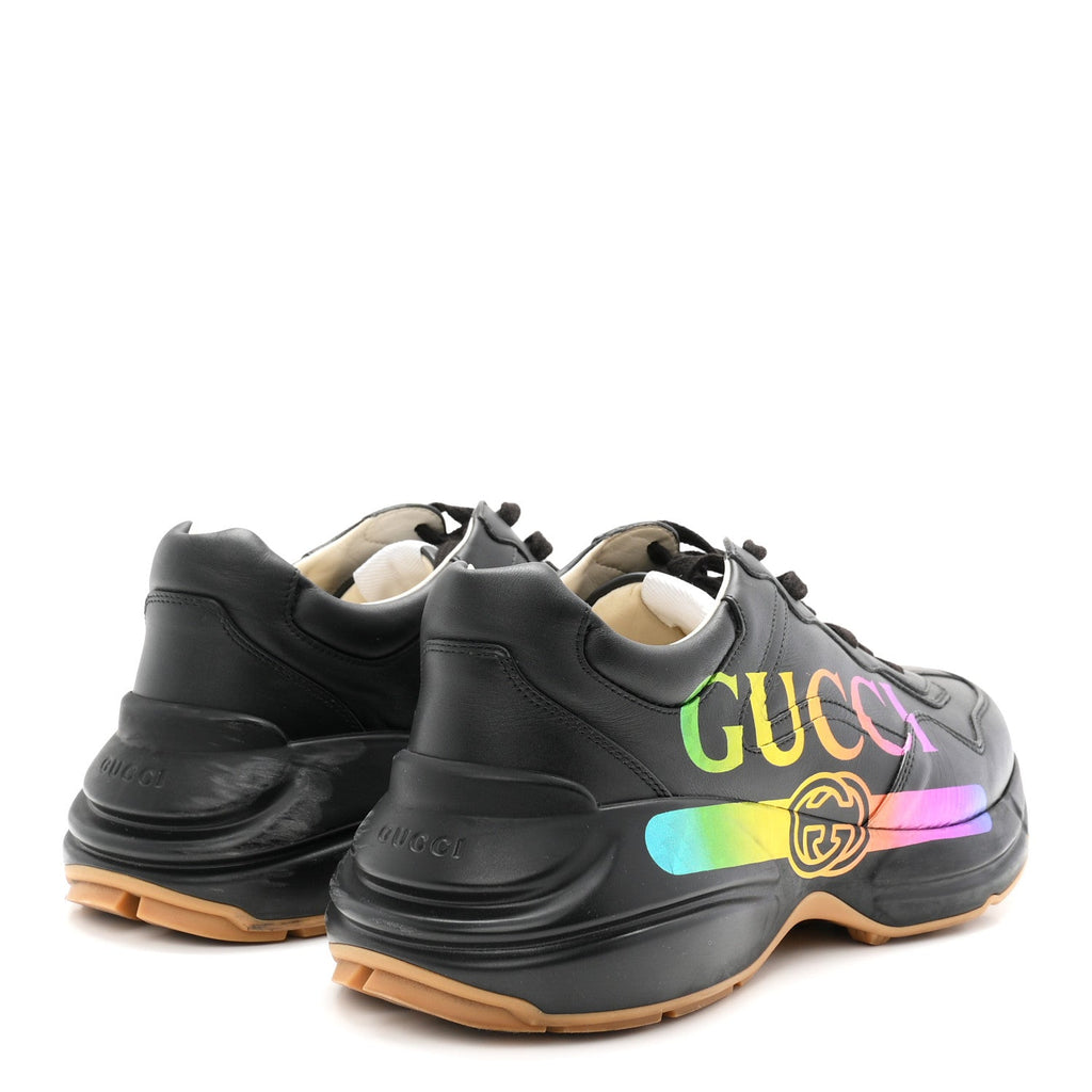 Calfskin Iridescent Logo Mens Rhyton Sneakers 9 Black