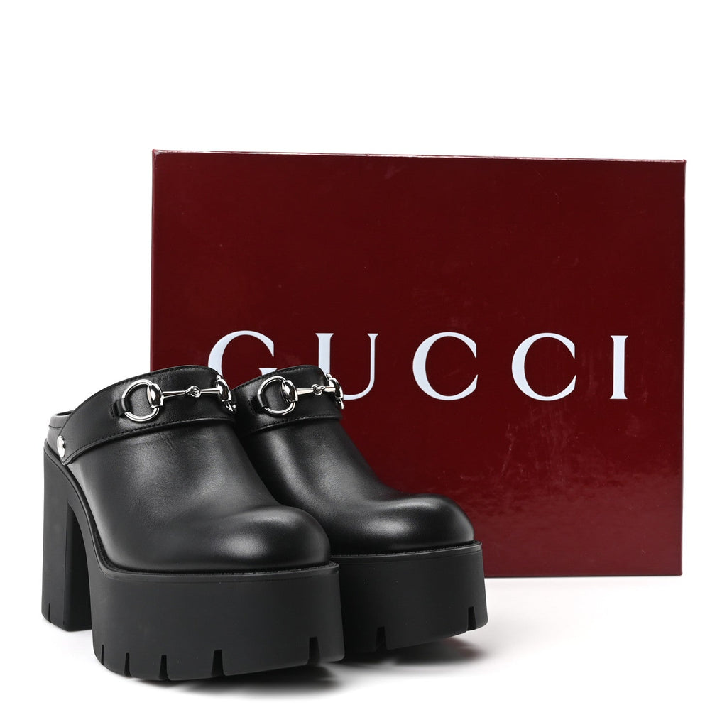 Real Betis Glamour Calfskin Horsebit Platform Mules 37 Black