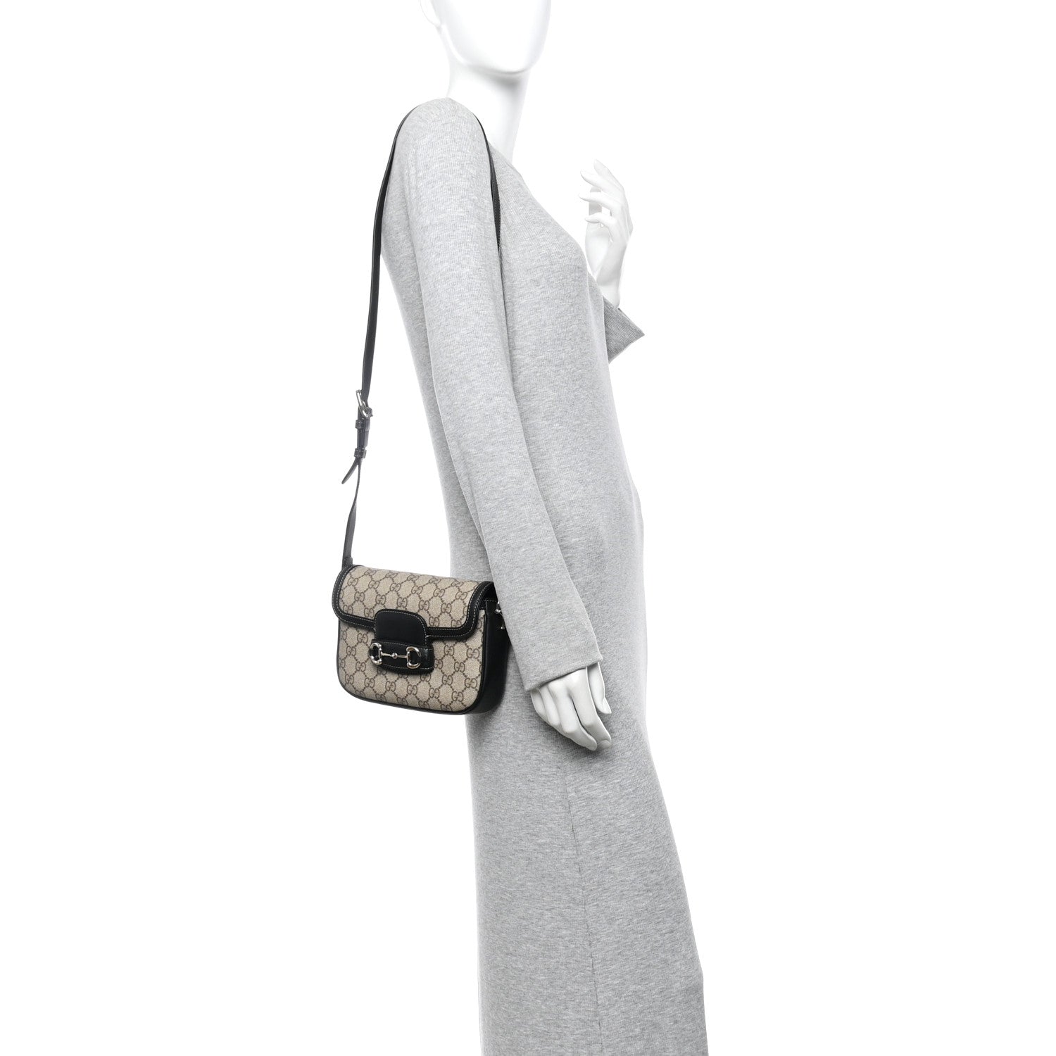GG Supreme Monogram Horsebit 1955 Soft Small Shoulder Bag Beige Black