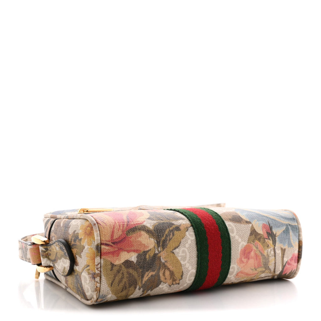 GG Supreme Monogram Water Flora Web Mini Ophidia Shoulder Bag Beige White Multicolor