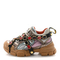 X SEGA Metallic Calfskin Mesh Removable Crystals Womens Flashtrek Sneakers 36 Rame Mystic White Lago