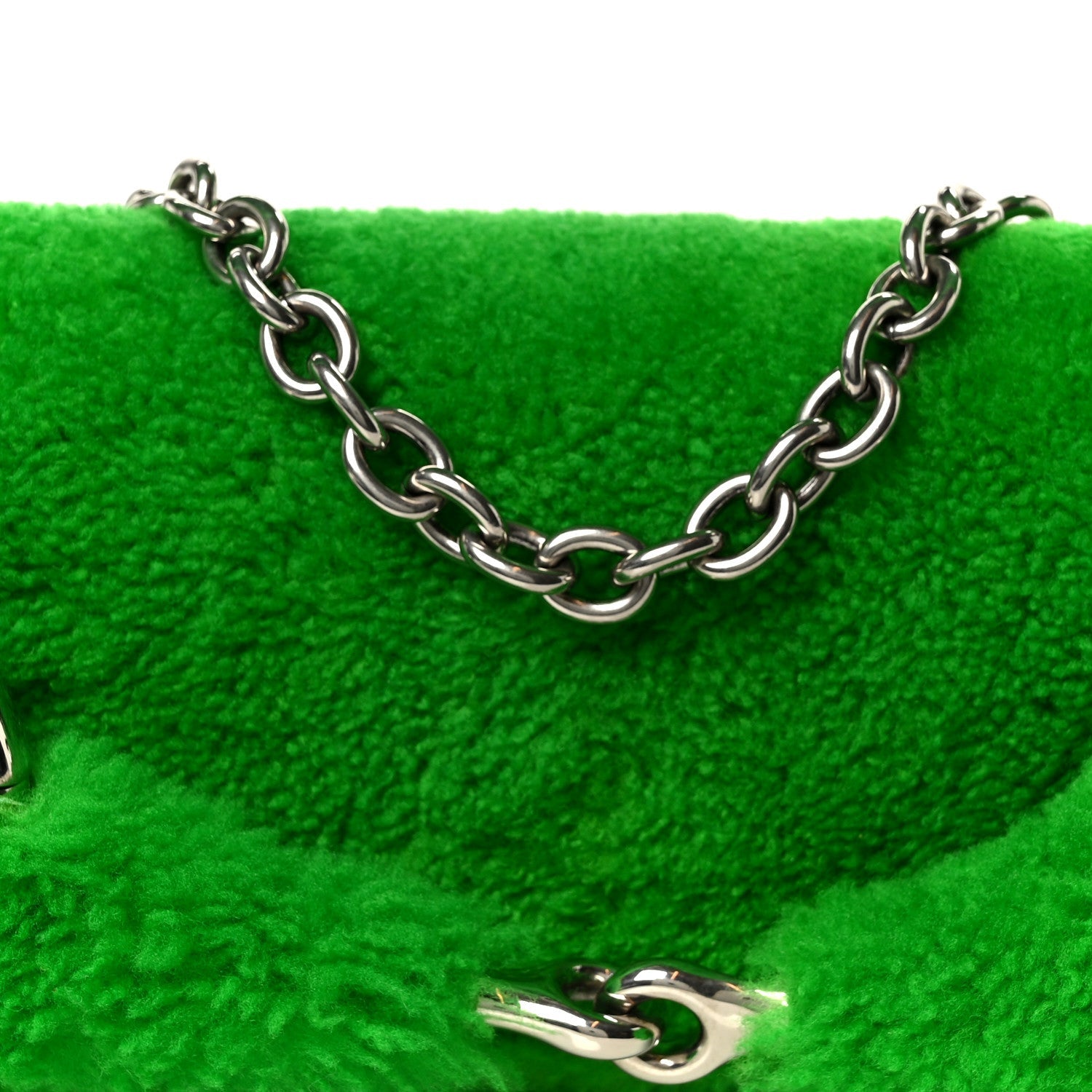 Merino Wool Medium Maxi Horsebit Chain Shoulder Bag Green