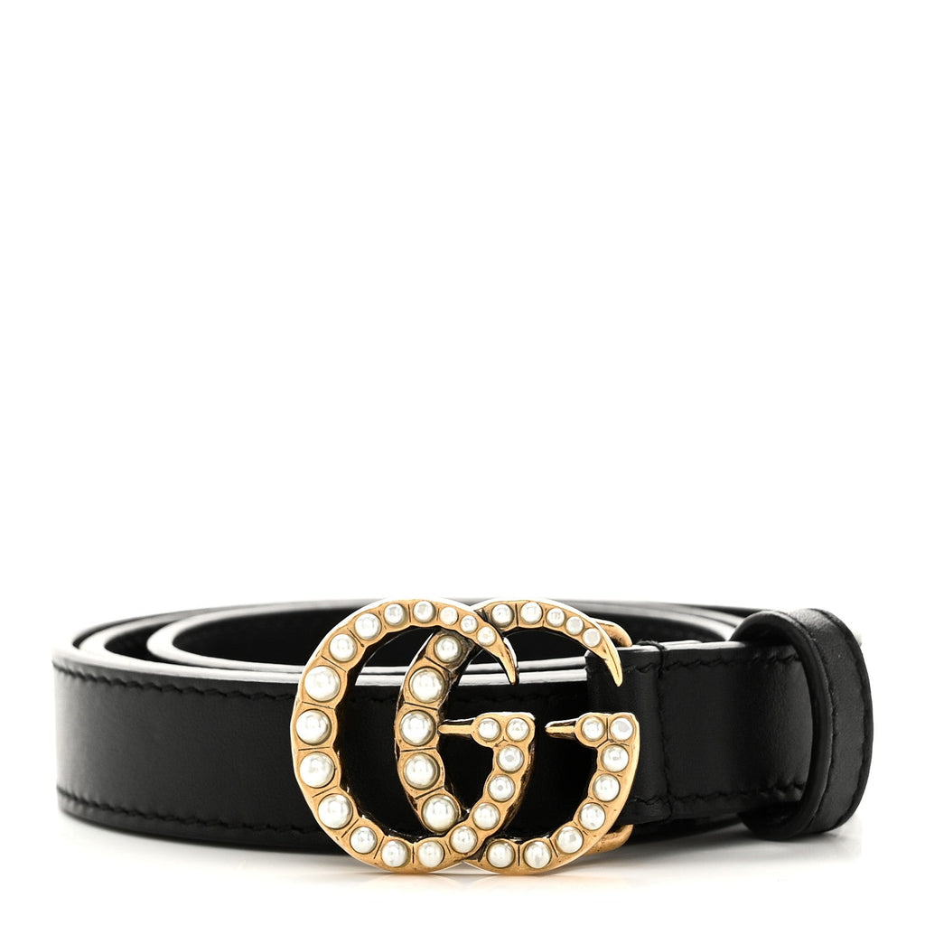 Calfskin Pearl Double G 20mm Belt 70 28 Black Cream